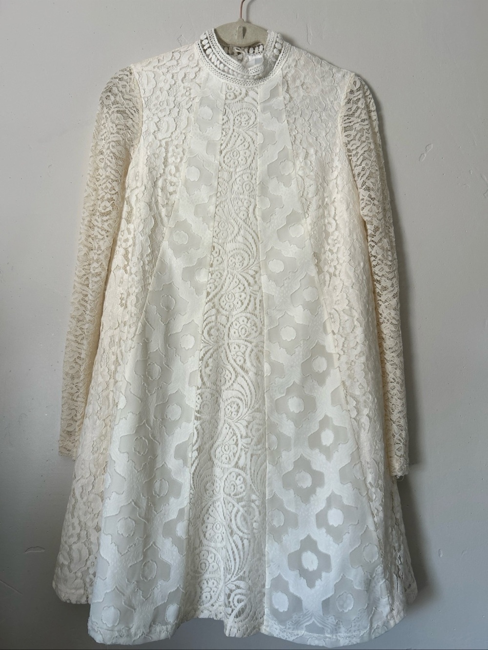 HD in Paris Cream Lace Long-Sleeve A-Line Dress